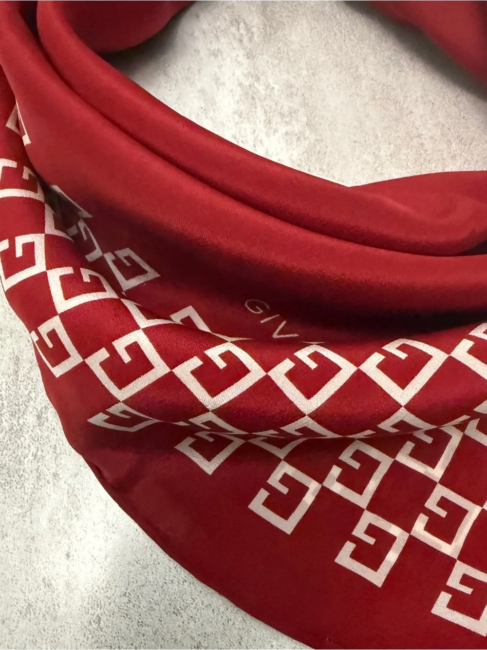 Givenchy Red and White Logo-Block Silk Scarf